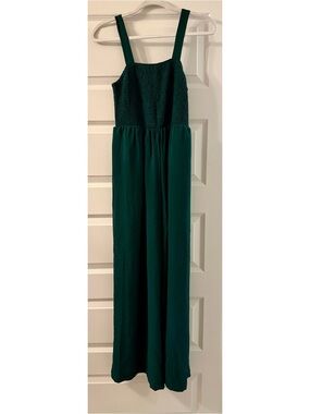 NWOT Emerald Green Smocked Bodice Jumpsuit Size M